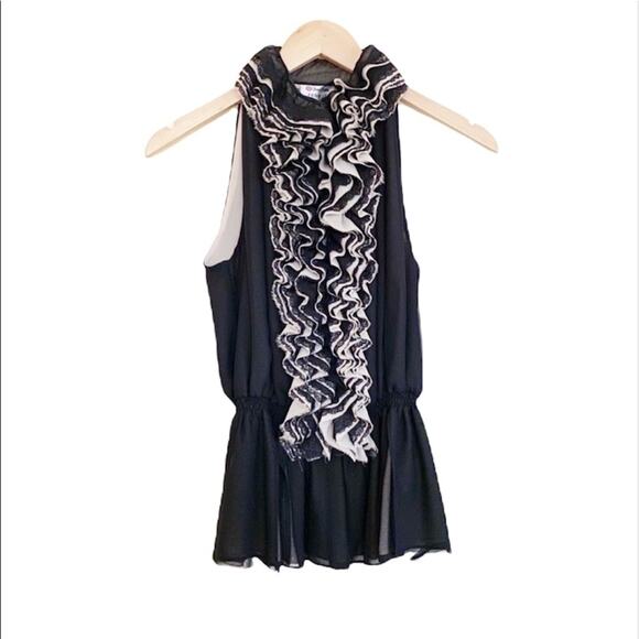 Robert Rodriguez blouse black chiffon lace overlay high ruffle collar peplum XS - Picture 2 of 8